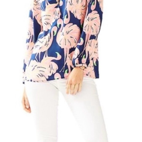 Lilly Pulitzer | Elsa Top | Gimme Some Leg Flamingo | 100% Silk | Sz XS - Picture 8 of 8